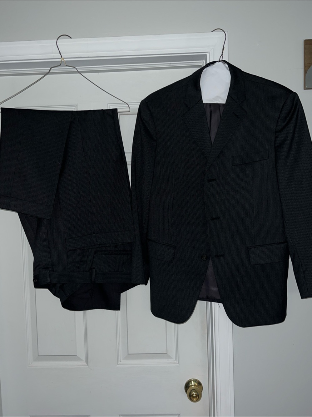 Classic Men's Black and Thin Pinstripes Two-Piece Suit Jacket & Trousers